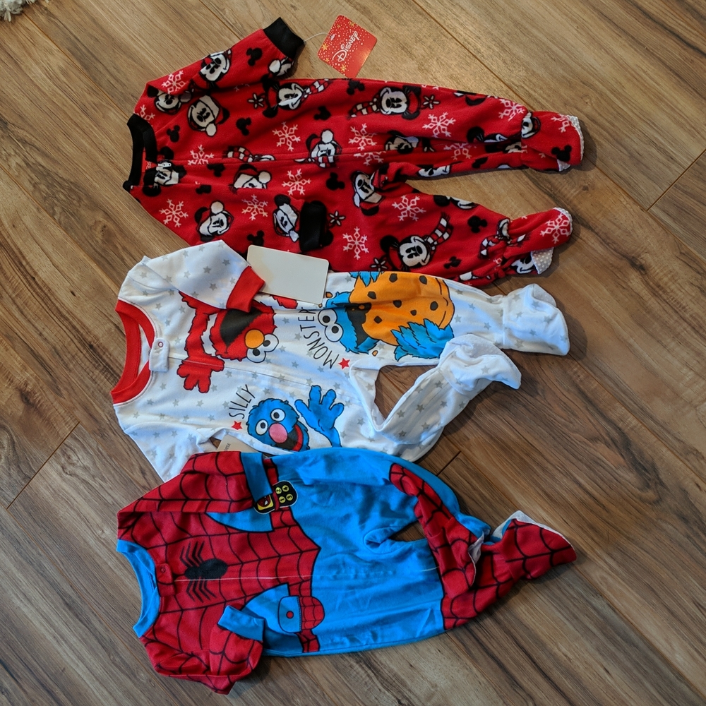 Lot of 3 fleece 12 month pajamas